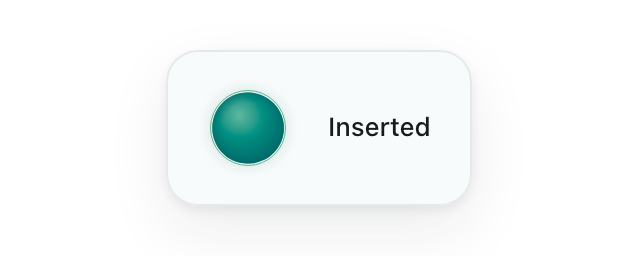 The floating ShellVoice overlay pill after insertion: a calm ring beside the word “Inserted”.
