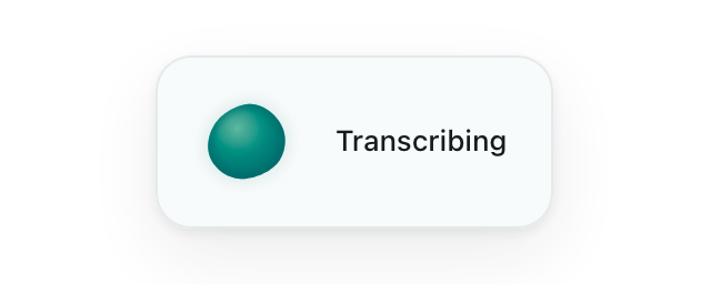 The floating ShellVoice overlay pill while transcribing: the voice field pulses beside the word “Transcribing”.